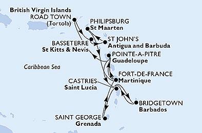 Barbados, Svätá Lucia, Martinik, Guadeloupe, Britské Panenské ostrovy, Svatý Martin z Bridgetownu na lodi MSC Virtuosa, plavba s bonusom