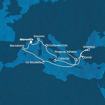 Francúzsko, Taliansko, Turecko, Grécko, Tunisko, Španielsko z Marseille na lodi Costa Fortuna