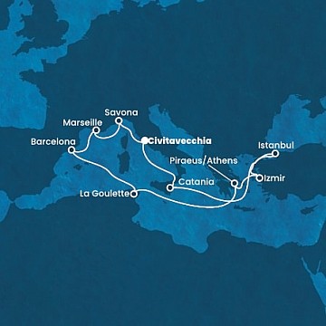 Taliansko, Turecko, Grécko, Tunisko, Španielsko, Francúzsko z Civitavechie na lodi Costa Fortuna