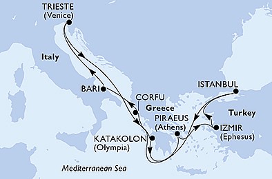 Grécko, Turecko, Taliansko z Pireusu na lodi MSC Fantasia