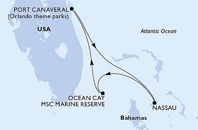 USA, Bahamy z Port Canaveralu na lodi MSC Seashore, plavba s bonusom