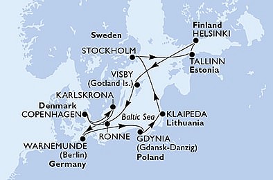 Nemecko, Poľsko, Litva, Švédsko, Estónsko, Fínsko, Dánsko z Warnemünde na lodi MSC Poesia, plavba s bonusom