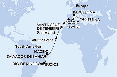 Brazília, Španielsko, Taliansko z Rio de Janeira na lodi MSC Armonia