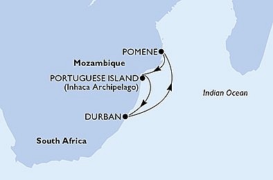 Juhoafrická republika, Mozambik z Durbanu na lodi MSC Musica