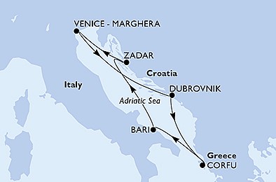 Taliansko, Chorvátsko, Grécko, Čierna Hora z Benátok na lodi MSC Opera