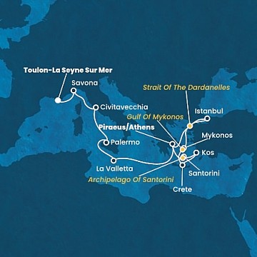 Francúzsko, Taliansko, Malta, Grécko, , Turecko z Toulonu na lodi Costa Fortuna