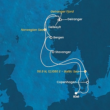 Nemecko, Dánsko, , Nórsko z Kielu na lodi Costa Diadema
