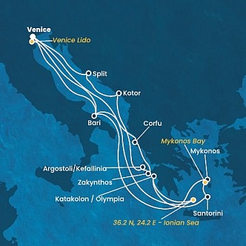 Taliansko, , Grécko, Čierna Hora, Chorvátsko na lodi Costa Deliziosa