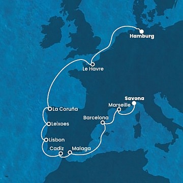 Nemecko, Francúzsko, Španielsko, Portugalsko, Taliansko z Hamburgu na lodi Costa Favolosa