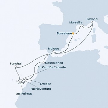 Španielsko, Francúzsko, Taliansko, Maroko, Portugalsko z Barcelony na lodi Costa Diadema