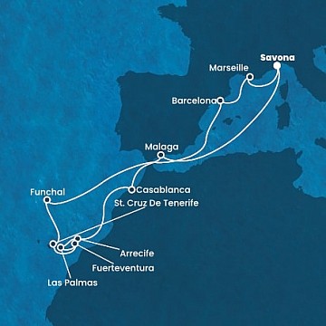 Taliansko, Španielsko, Maroko, Portugalsko, Francúzsko zo Savony na lodi Costa Diadema