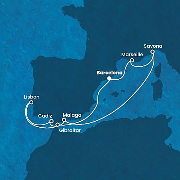 Španielsko, Francúzsko, Taliansko, Portugalsko, Gibraltár z Barcelony na lodi Costa Fortuna