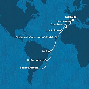 Argentína, Brazília, Kapverdy, Španielsko, Maroko, Francúzsko z Buenos Aires na lodi Costa Favolosa