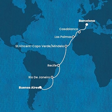 Argentína, Brazília, Kapverdy, Španielsko, Maroko z Buenos Aires na lodi Costa Favolosa