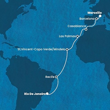 Brazília, Kapverdy, Španielsko, Maroko, Francúzsko z Rio de Janeira na lodi Costa Favolosa