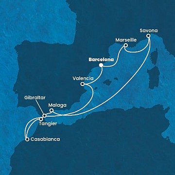 Španielsko, Francúzsko, Taliansko, Maroko, Gibraltár z Barcelony na lodi Costa Fortuna