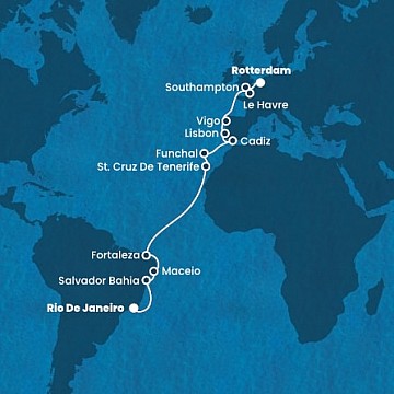 Brazília, Španielsko, Portugalsko, Francúzsko, Veľká Británia, Holandsko z Rio de Janeira na lodi Costa Diadema