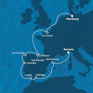 Taliansko, Španielsko, Portugalsko, Francúzsko, Nemecko zo Savony na lodi Costa Favolosa