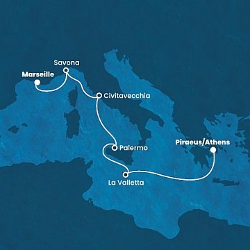 Francúzsko, Taliansko, Malta, Grécko z Marseille na lodi Costa Fortuna