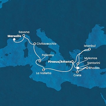Francúzsko, Taliansko, Malta, Grécko, Turecko z Marseille na lodi Costa Fortuna
