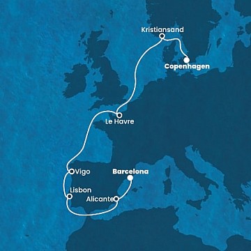 Dánsko, Nórsko, Francúzsko, Španielsko, Portugalsko z Kodaně na lodi Costa Diadema