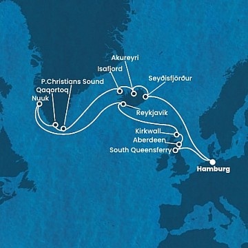Nemecko, Island, Autonomní oblast Dánska, Veľká Británia z Hamburgu na lodi Costa Favolosa