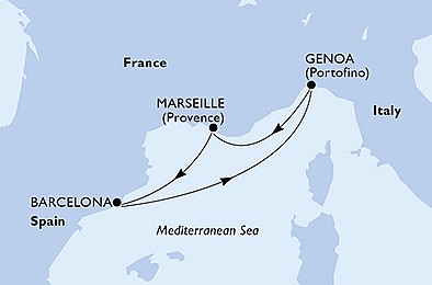 Španielsko, Taliansko, Francúzsko z Barcelony na lodi MSC Splendida