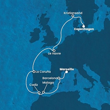 Dánsko, Nórsko, Francúzsko, Španielsko z Kodaně na lodi Costa Diadema