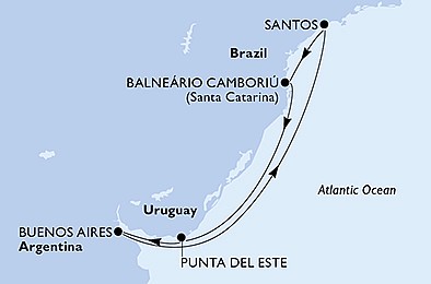 Argentína, Brazília, Uruguaj z Buenos Aires na lodi MSC Seaview