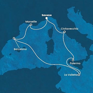 Taliansko, Malta, Španielsko, Francúzsko zo Savony na lodi Costa Fortuna