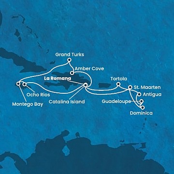 Dominikánska republika, Svatý Martin, Dominika, Guadeloupe, ... z La Romany na lodi Costa Fascinosa