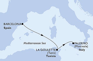 Španielsko, Tunisko, Taliansko z Barcelony na lodi MSC Seaside