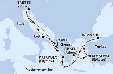 Taliansko, Grécko, Turecko z Trieste na lodi MSC Fantasia, plavba s bonusom