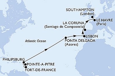 Martinik, Guadeloupe, Svatý Martin, Portugalsko, Španielsko, ... z Fort de France, Martinik na lodi MSC Virtuosa, plavba s bonusom