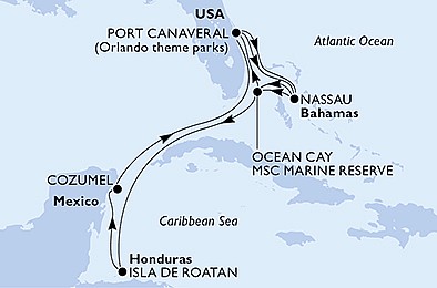 USA, Bahamy, Honduras, Mexiko z Port Canaveralu na lodi MSC Seashore, plavba s bonusom
