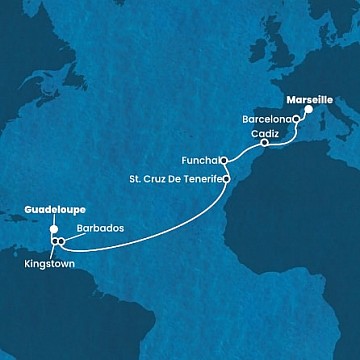 Guadeloupe, Svätý Vincent a Grenadiny, Barbados, Španielsko, Portugalsko, Francúzsko z Pointe-a-Pitre na lodi Costa Fortuna