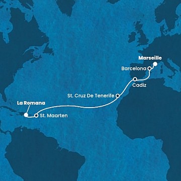Dominikánska republika, Svatý Martin, Španielsko, Francúzsko z La Romany na lodi Costa Fascinosa