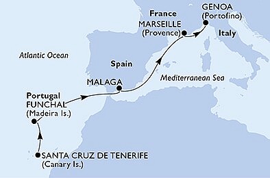 Španielsko, Portugalsko, Francúzsko, Taliansko z Tenerife na lodi MSC Poesia