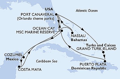 USA, Bahamy, Mexiko, Veľká Británia, Dominikánska republika z Port Canaveralu na lodi MSC World Atlantic, plavba s bonusom