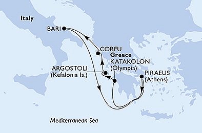 Grécko, Taliansko z Pireusu na lodi MSC Sinfonia