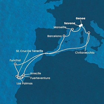 Taliansko, Španielsko, Portugalsko, Francúzsko z Janova na lodi Costa Fascinosa