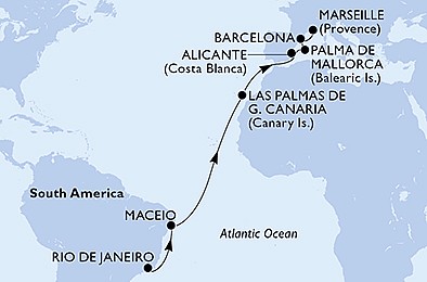 Brazília, Španielsko, Francúzsko z Rio de Janeira na lodi MSC Seaview, plavba s bonusom