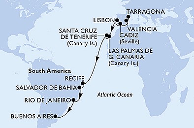 Španielsko, Portugalsko, Brazília, Argentína z Tarragony na lodi MSC Poesia, plavba s bonusom