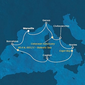Francúzsko, Španielsko, , Taliansko z Marseille na lodi Costa Smeralda