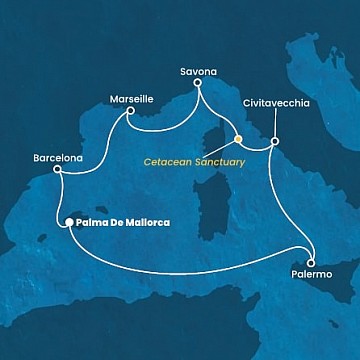 Španielsko, Taliansko, , Francúzsko z Palmy de Mallorca na lodi Costa Toscana