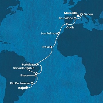 Francúzsko, Taliansko, Španielsko, Kapverdy, Brazília z Marseille na lodi Costa Diadema