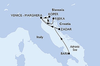 Taliansko, Chorvátsko, Slovinsko z Bari na lodi MSC Opera