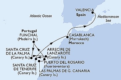 Španielsko, Portugalsko, Maroko z Las Palmas na lodi MSC Opera, plavba s bonusom