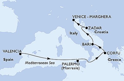 Španielsko, Taliansko, Grécko, Chorvátsko z Valencie na lodi MSC Opera, plavba s bonusom
