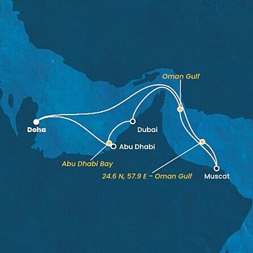 Katar, Spojené arabské emiráty, , Omán z Dohy na lodi Costa Smeralda